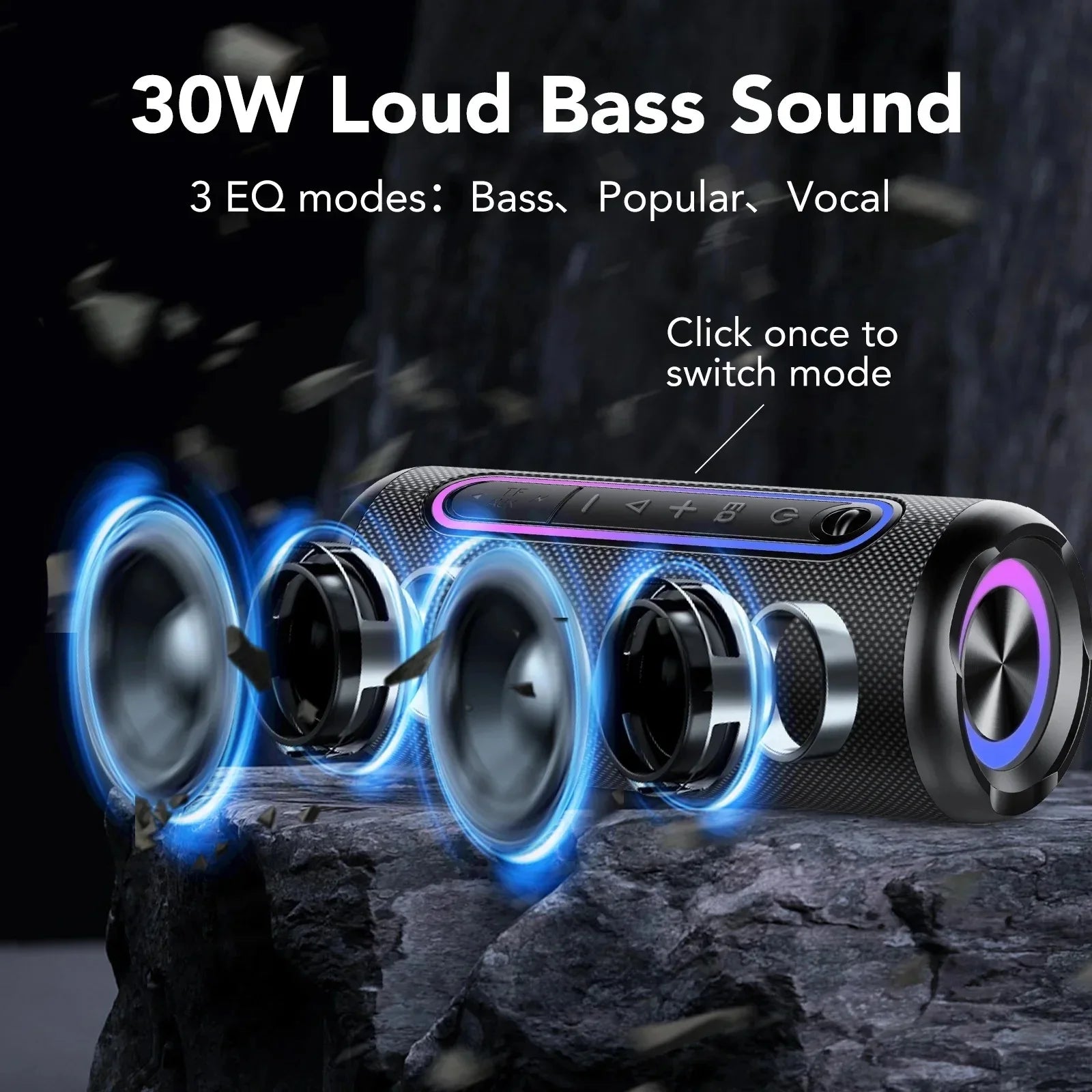 Portable Bluetooth Speakers, 30W Loud Stereo Sound, IPX7 Waterproof Speaker Bluetooth Wireless, RGB Lights, TWS Pairing,For Home