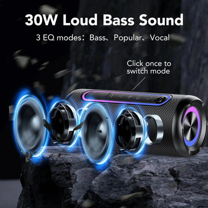 Portable Bluetooth Speakers, 30W Loud Stereo Sound, IPX7 Waterproof Speaker Bluetooth Wireless, RGB Lights, TWS Pairing,For Home