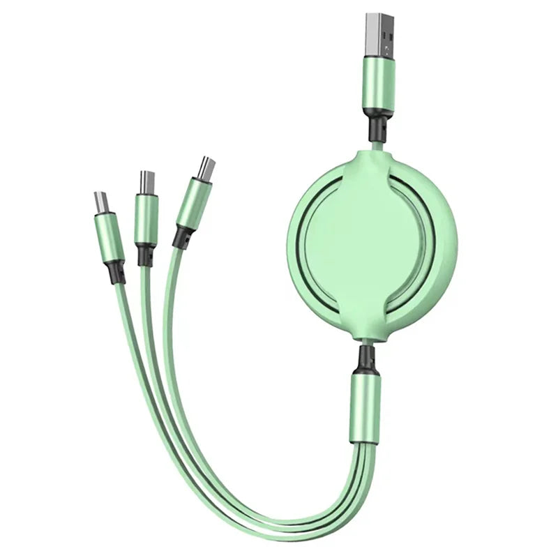 3 in 1 Retractable USB Cable Fast Charging Data Cord for Iphone Samsung Huawei Xiaomi Multi Port Multiple Charging Wire