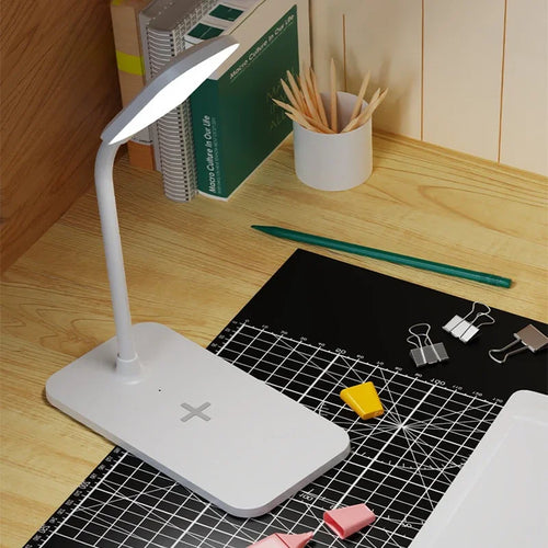 LED Desk Lamp with Wireless Charger and USB Plug in Port Bedside Night Light Touch Dimmable Eye-Caring for Gaming Reading Home