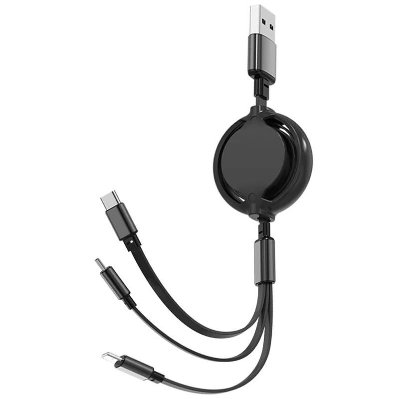 3 in 1 Retractable USB Cable Fast Charging Data Cord for Iphone Samsung Huawei Xiaomi Multi Port Multiple Charging Wire