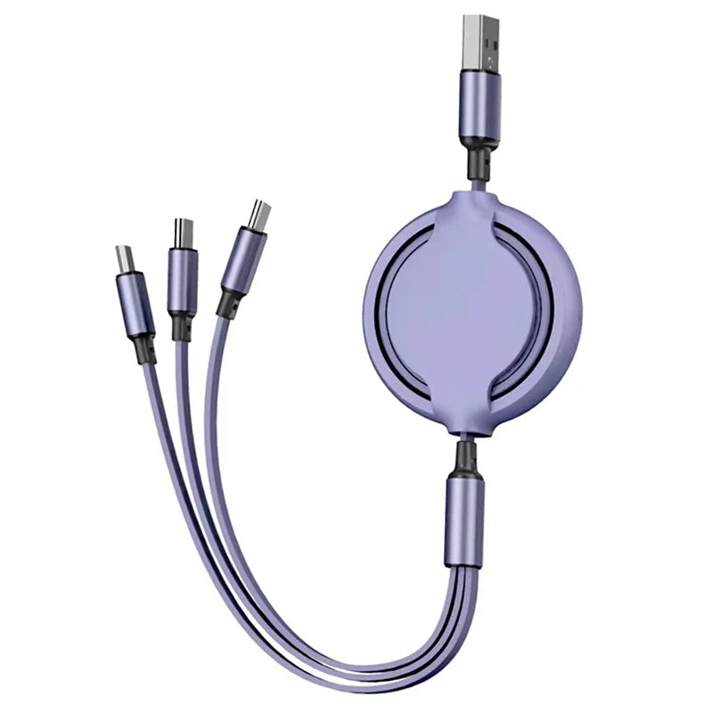 3 in 1 Retractable USB Cable Fast Charging Data Cord for Iphone Samsung Huawei Xiaomi Multi Port Multiple Charging Wire